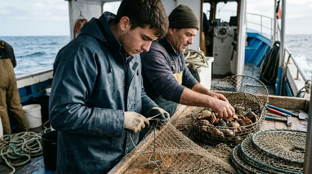 Actividades en pesca con artes de enmalle y marisqueo, y en transporte marítimo