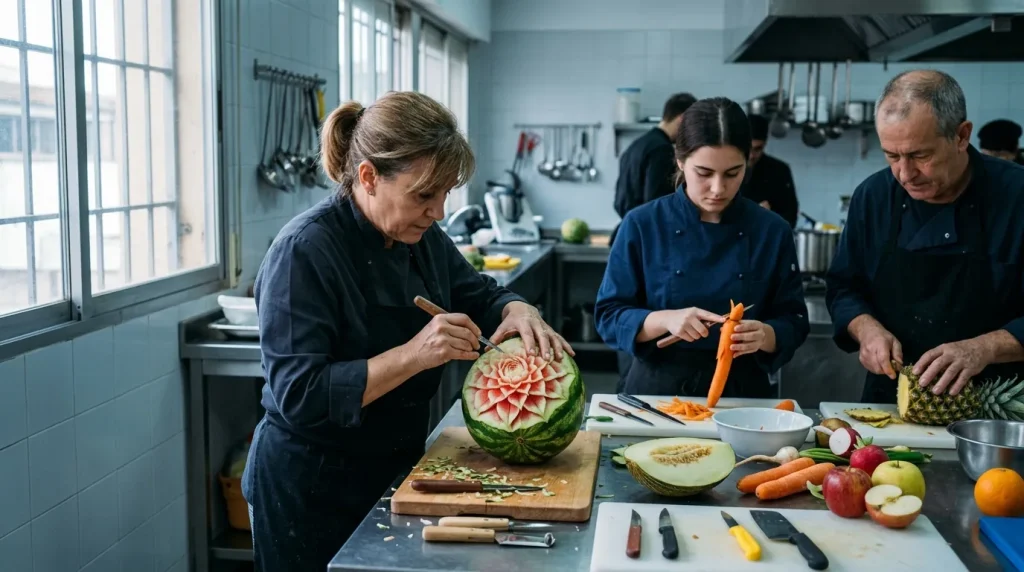 Esculpido de frutas y verduras