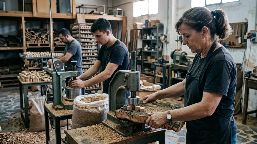Fabricación de tapones de corcho