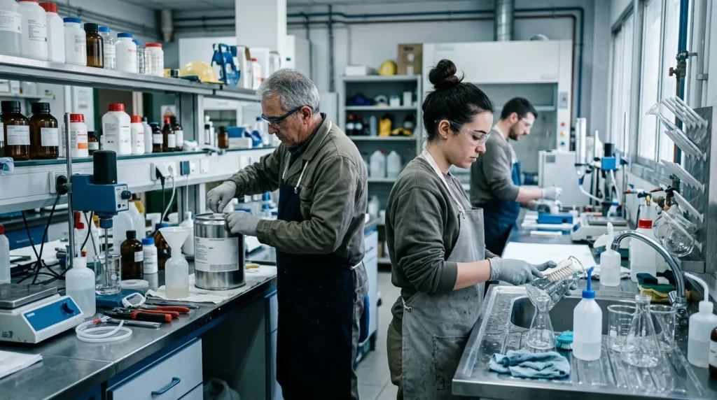 Operaciones auxiliares y de almacén en industrias y laboratorios químicos
