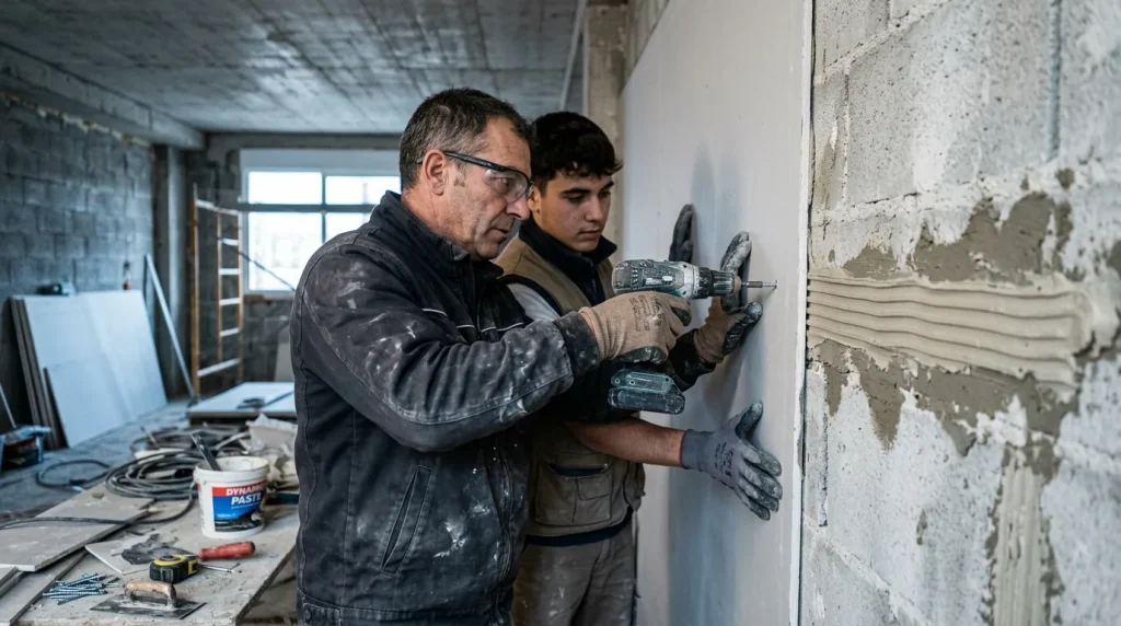 Operaciones básicas en la instalación de trasdosados directos de placa de yeso laminado