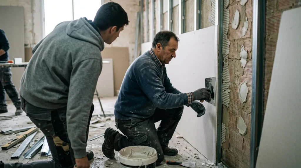 Operaciones básicas en la instalación de trasdosados semidirectos de placa de yeso laminado