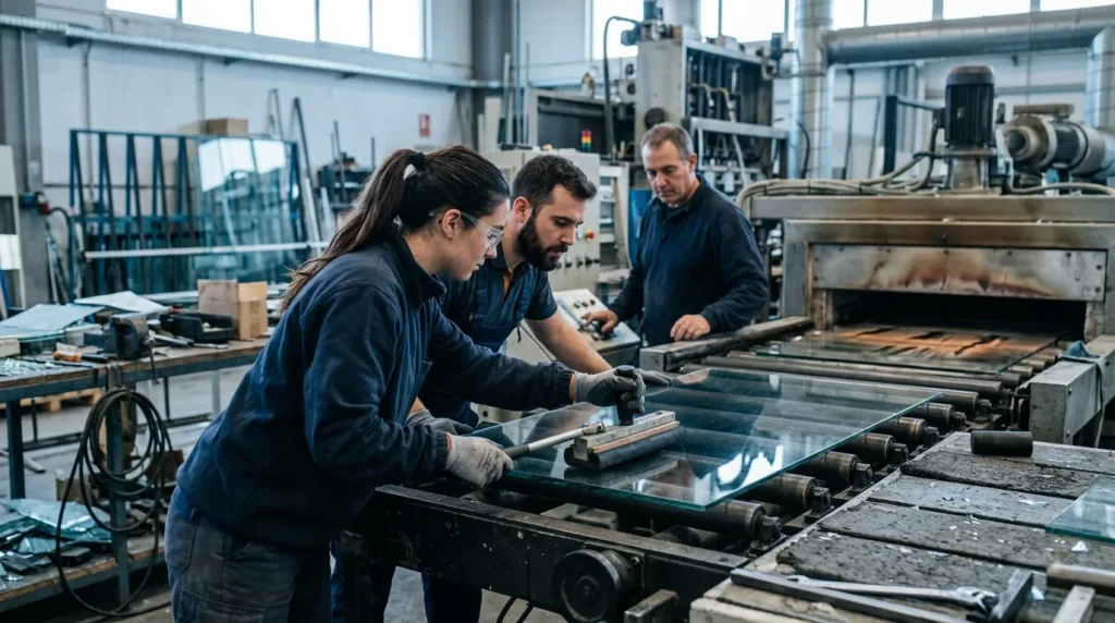 Operaciones en línea automática de fabricación y transformación de vidrio