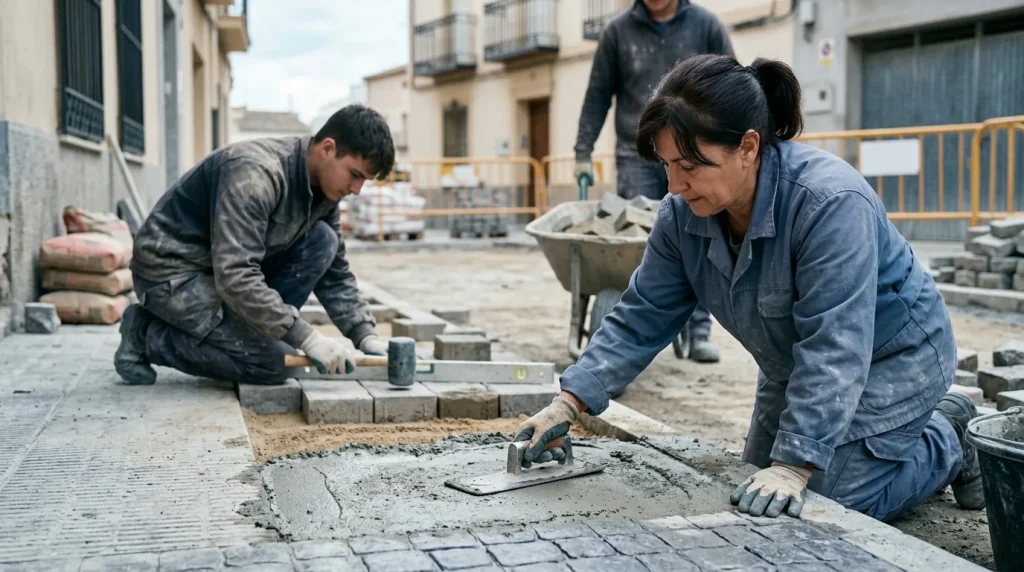 Pavimentos y albañilería de urbanización
