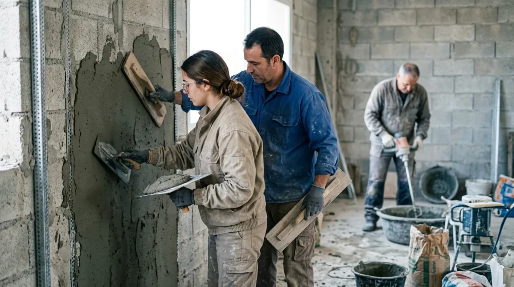 Revestimientos con pastas y morteros en construcción